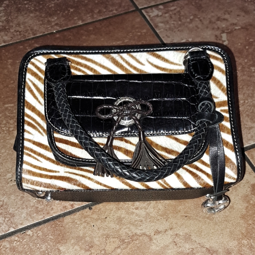 Brighton Black and Brown Satchel with Elegant Zebra Print.
